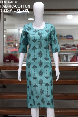 letest formal cotton printed rama colour kurti