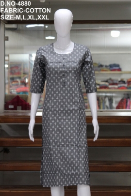 letest formal cotton printed gray colour kurti