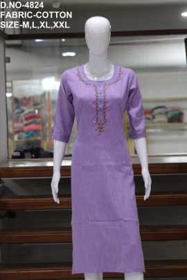 letest casual cotton embroidery work purple kurti