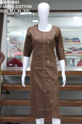 letest casual cotton hand work coffee colour kurti