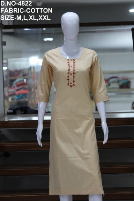 letest casual cotton lining work light yellow kurti