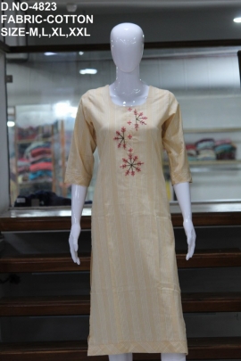 letest casual cotton lining work yellow kurti