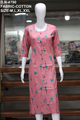 letest casual cotton printed light pink kurti