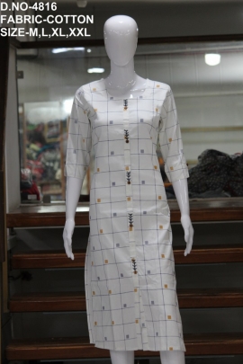 letest casual cotton printed white kurti