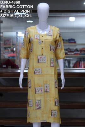 letest casual digital printed lemon yellow colour kurti