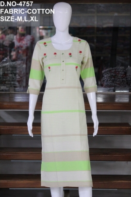 letest cotton chex print with hand work kurti