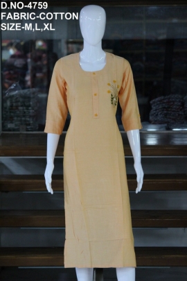 letest cotton hand work light orange kurti