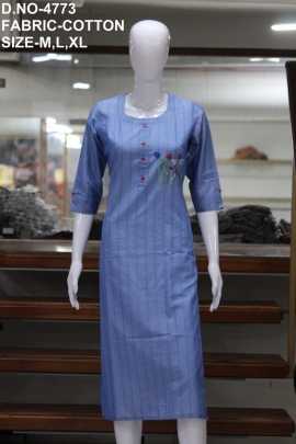 letest cotton worked blue kurti