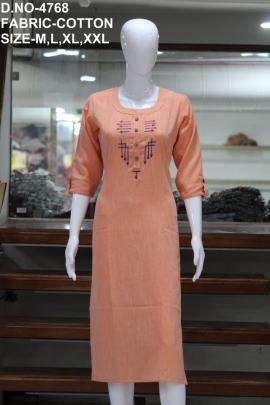 letest cotton worked light ORANGE kurti