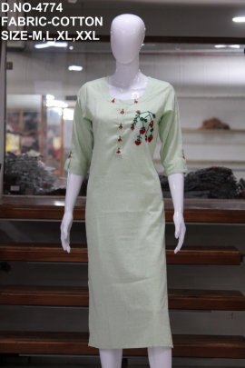 letest cotton worked light pista kurti