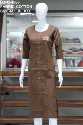 letest formal cotton hand work coffee colour kurti