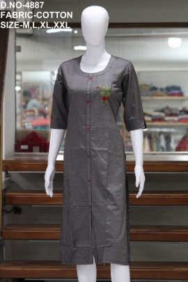 letest formal cotton hand work gray colour kurti