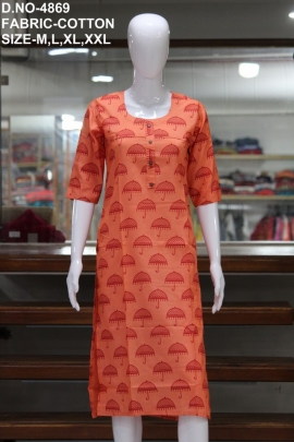 letest formal cotton printed light orange kurti