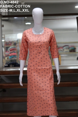 letest formal cotton printed peach kurti