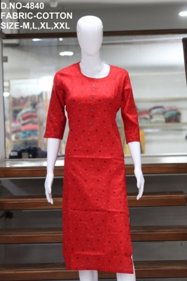 letest formal cotton printed red kurti