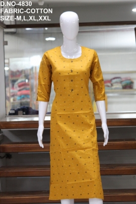 letest formal cotton printed yellow kurti