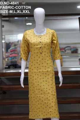 letest formal cotton printed yellow kurti