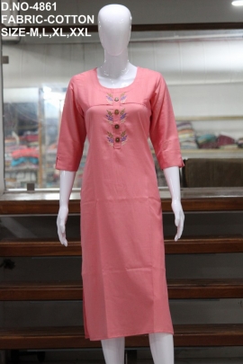 letest formal cotton work peach kurti