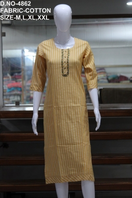 letest formal cotton work yellow kurti