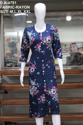 letest formal rayon printed neavy blue kurti