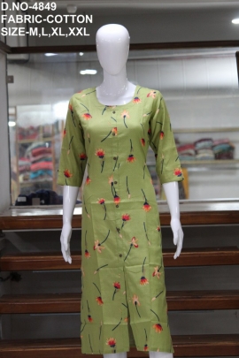 new formal cotton printed green color kurti