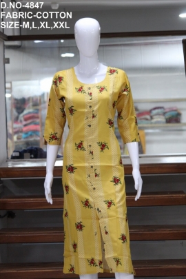 new formal cotton printed yellow kurti