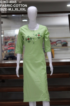 new formal cotton work light green kurti